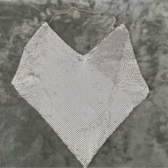 Metallic Silver Chainmail Halter Top One Size Party Festival Y2K - Picture 7 of 12